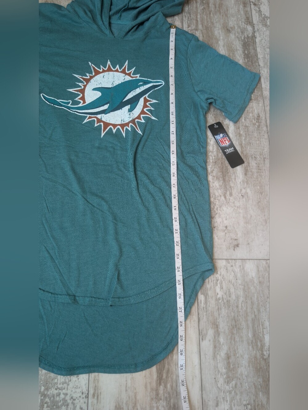 Miami Dolphins Teal Women's Hooded Jersey Tee - Picture 4 of 6